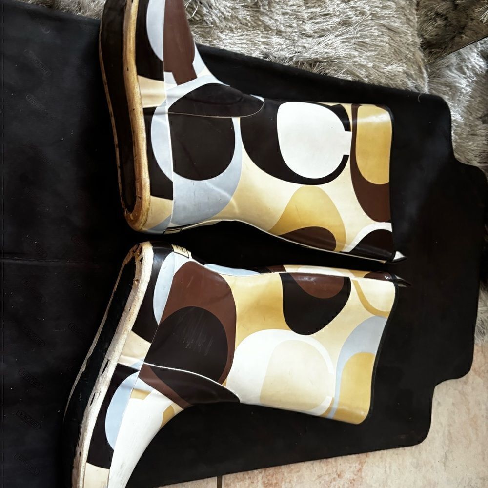 COACH Paisley Tall Rain Boot logo flat shoes all weather calf high designer y2k - Picture 7 of 8